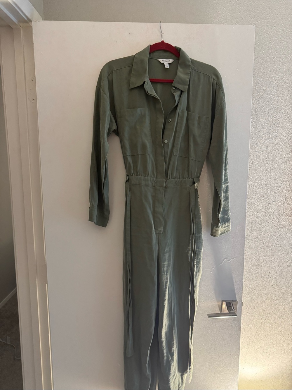 Nine West Olive Green Long Sleeve Utility Jumpsuit with Pockets Jumpsuit Size M